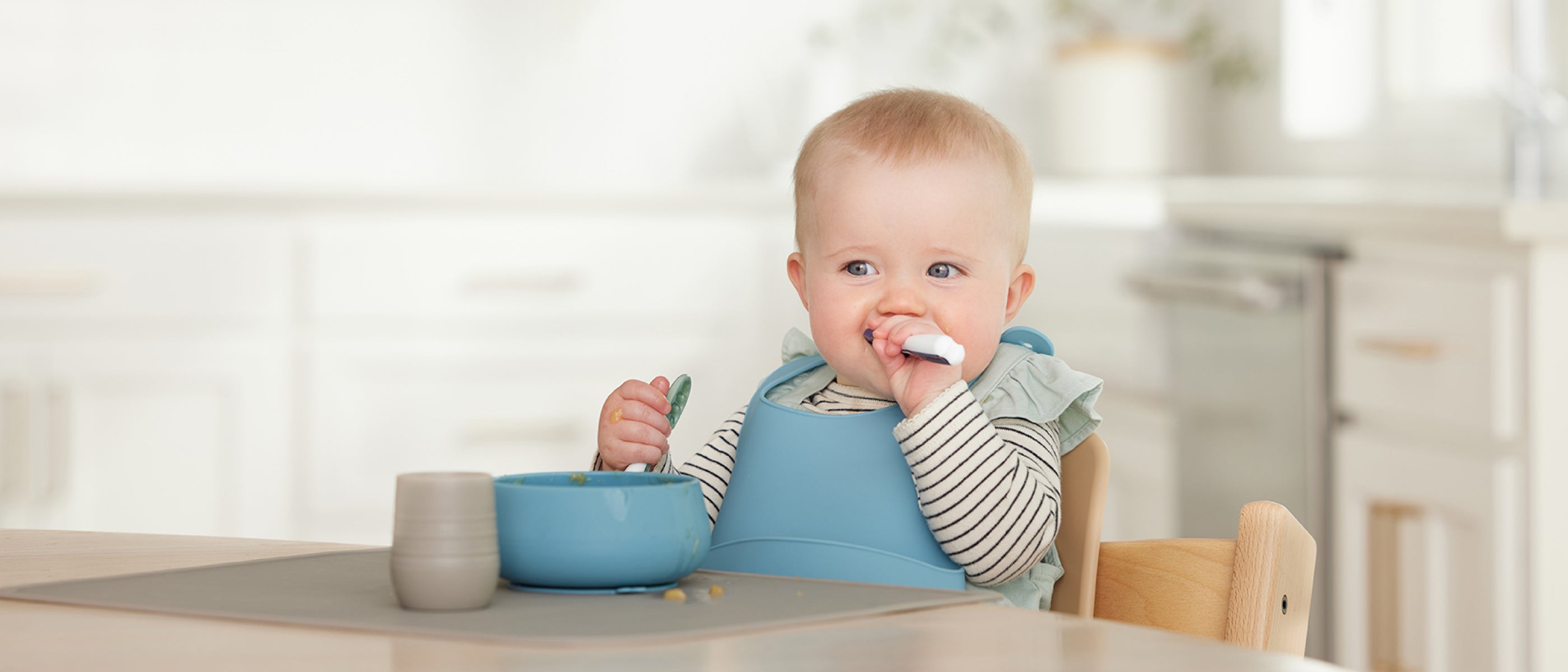 NumNum Gootensils, NumNum Silicone Placemat, NumNum Silicone Bowl, NumNum Silicone Bib, Adjustabile baby bib with deep pocket, pre-spoon, teething soon, 100% food grade silicone baby feeding kit