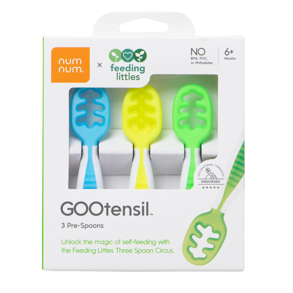  NumNum GOOtensil Pre-Spoons, Baby Spoon Set (Stage 1 + Stage  2), BPA Free Silicone Self Feeding Toddler Utensils