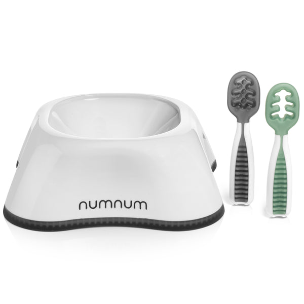 NumNum Starter Kit | Baby Bowl and Spoons Set (STAGE 1 + Stage 2) | BPA Free Silicone ToddlerFeeding Supplies | Baby LED Weaning Bowl and Baby